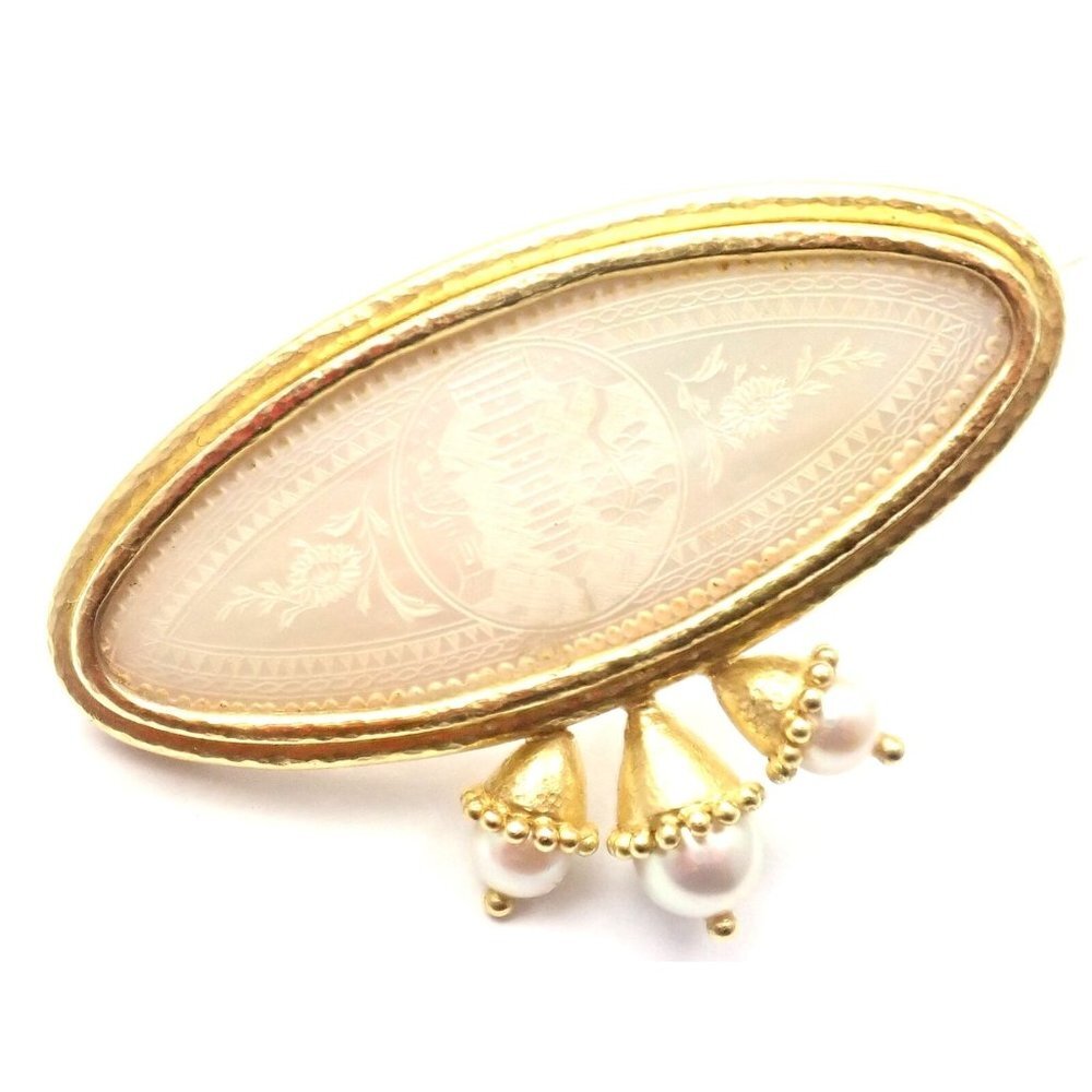 Authentic! Elizabeth Locke 18k Yellow Gold Pearl Mother Of Pearl Pin Brooch​
